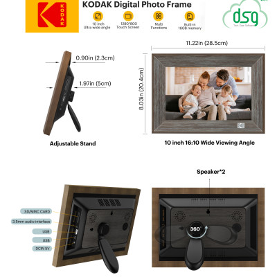 Khung ảnh KODAK chuyển động kỹ thuật số Wifi RCF-1013W, màn hình 10 inch, độ phân giải 1280x800 pixels