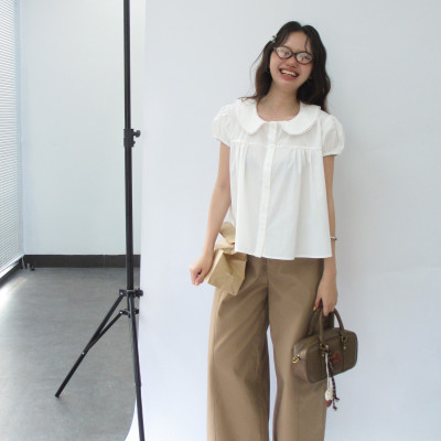 DOTTIE - Áo tay phồng cổ lá sen - Trắng - T1117