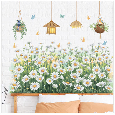 Sticker Giấy Dán Tường Decal Dán tường Tranh Dán Tường Trang Trí Tường Mẫu Vườn Hoa Cúc Trắng ZDB-2593