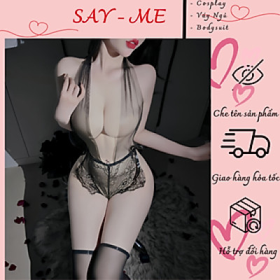Bodysuit Lưới Xuyên Thấu Cổ Yếm Phối Ren Hoa – Siêu Gợi Cảm, Cắt Xẻ Tôn Dáng, Sexy