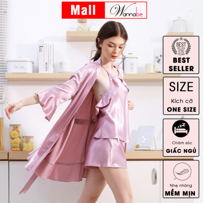 Áo choàng ngủ phi lụa kimono cao cấp Wannabe KIS22 tay loe phối bèo tùng nhẹ nữ tính xinh xắn