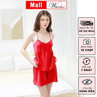 Đồ bộ mặc nhà WANNABE BSS61 đồ bộ quần sọt phối áo 2 dây cut-out phần lưng với dây trang trí cột hình thoi khoe lưng xinh đẹp