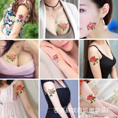 Set 100 tờ hình xăm dán tạm thời hoa hồng cá voi cá heo cô gái thời trang unisex Legaxi