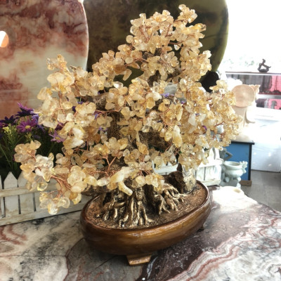 Cây Tài Lộc bonsai phong thủy đá thạch anh vàng - Cao 40 cm