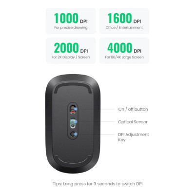Ugreen UG90372MU001TK 4000dpi 10M 2.4g Màu Đen Chuột không dây - HÀNG CHÍNH HÃNG