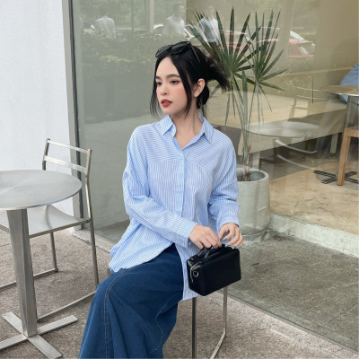 Áo sơ mi kẻ sọc cách điệu hai bên Aiko Miều Est.2013