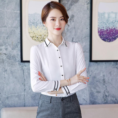 Áo sơ mi nữ công sở màu trắng phối viền công sở văn phòng dài tay thanh lịch