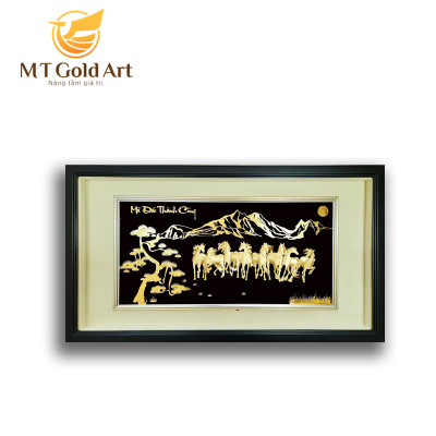 Tranh ngựa mã đáo thành công dát vàng MT Gold Art- Hàng chính hãng, trang trí nhà cửa, quà tặng sếp, đối tác, khách hàng.