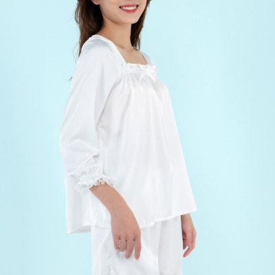 Combo Áo tay lửng phối ren & Quần đùi phối ren LMcation Queen - Màu Trắng