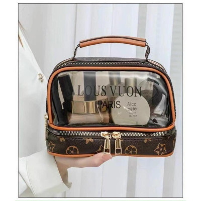 Túi đựng mỹ phẩm trong suốt đa năng đi du lịch, túi đựng đồ cá nhân hai tầng