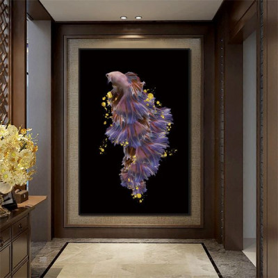 Tranh treo tường ép kim sa cá chép hóa rồng  - tranh tro phòng khách - phòng ngũ- khách sạn,viền khung composite - tặng kèm sét đinh 3 chân THD33