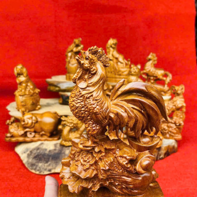 Bộ tượng 12 còn giáp phong thủy bằng gỗ bách xanh thơm nức cao 20cm 