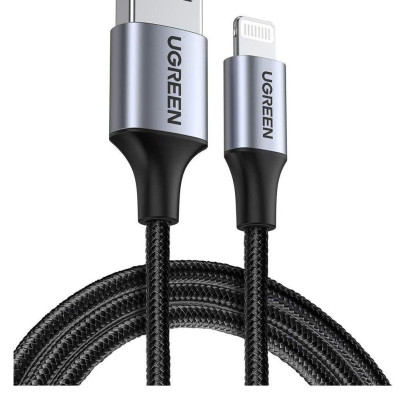 Ugreen UG60154US291TK 0.25M màu đen cáp MFI USB 2.0 A ra Lightning đầu bọc nhôm mạ nickel chống nhiễu 25cm - HÀNG CHÍNH HÃNG