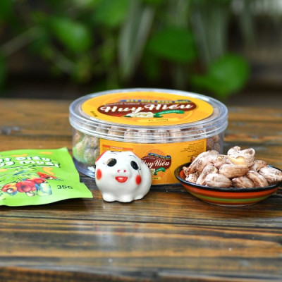 Hạt Điều Rang Muối Huy Hiếu 500gr hộp tròn còn vỏ lụa