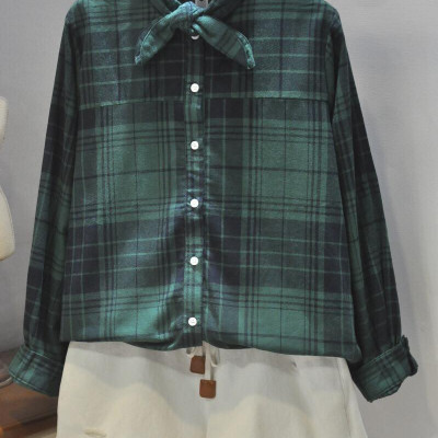 áo sơ mi nữ thời trang kẻ sọc cổ áo thắt nơ