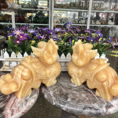 Cặp Tỳ Hưu phong thủy đá ngọc hoàng long - Dài 25 cm