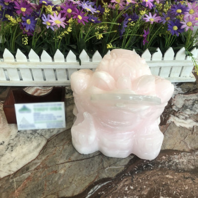 Tượng Cóc Ba Chân, Cóc Ngậm Tiền, Thiềm Thừ phong thủy chiêu tài lộc đá thạch anh hồng - Dài 18 cm