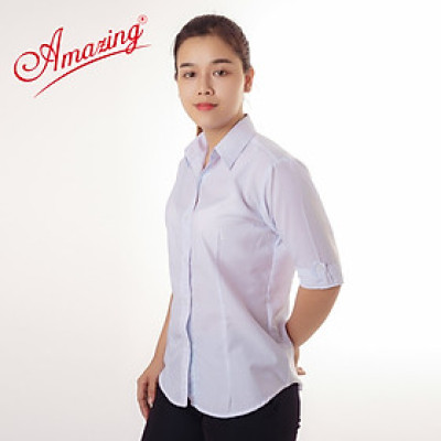 Áo sơ mi nữ Amazing, màu trắng, tay ngắn, vải KT silk mềm mướt, thấm hút mồ hôi, size từ 40-80kg