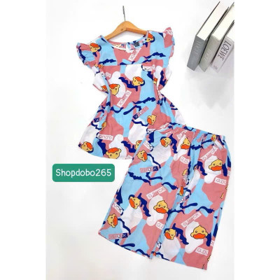 Đồ bộ nữ,đồ ngủ mặc nhà lửng tay cánh tiên vải lanh mềm,mát BL 169 hoạ tiết dễ thương size 45-70kg.