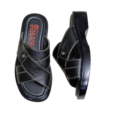 Dép Nam Quai Ngang Da Bò Thật HÀ NAM Đế Cao Dành Cho Người Thấpp DN2052