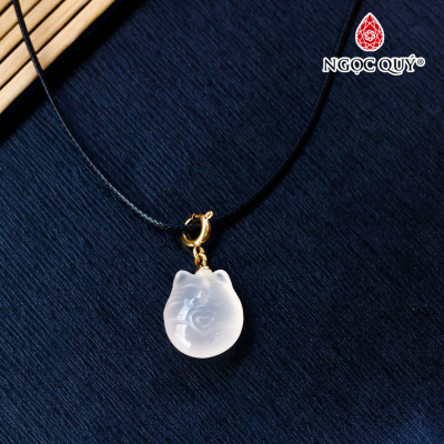 Mặt dây chuyền con mèo đá mã não trắng - Ngọc Quý Gemstones
