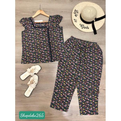 Đồ bộ nữ,đồ ngủ mặc nhà lửng 9 tấc vải lụa họa BL 123 tiết hoa nhí size 45-57kg.