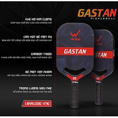 Vợt chơi Pickleball cao cấp Wi-ka Gastan - mặt vợt nhám, Carbon T1000