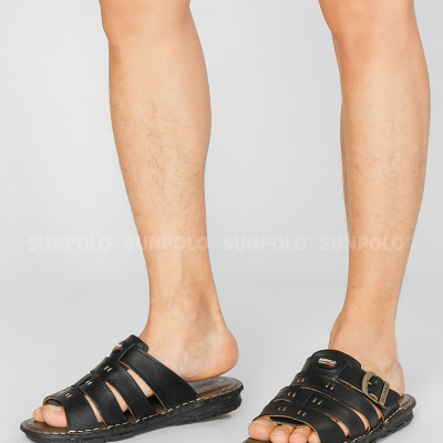Dép Nam Quai Ngang Da Bò Cao Cấp SUNPOLO SUA6D - Đen