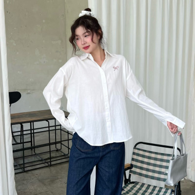 Áo sơ mi nữ thêu nơ trẻ trung nữ tính thích hợp đi làm đi chơi Bow Miều Est.2013