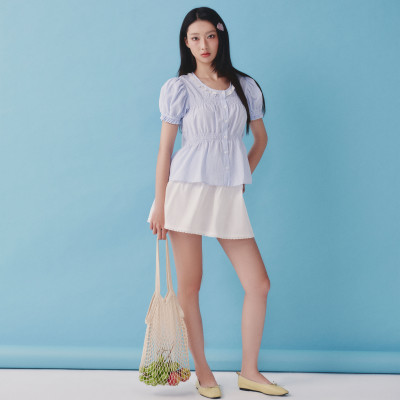 DOTTIE - Áo kiểu kẻ sọc tay phồng - Xanh biển - T1103