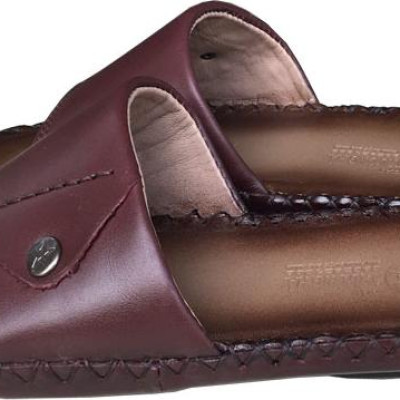 Dép nam quai ngang TRƯỜNG HẢI một bản da bò thật đế âm may viền thủ công chắc chắn tỉ mỉ mặt đế cao su chống mòn không trơn QNTH074  - Nâu - 44