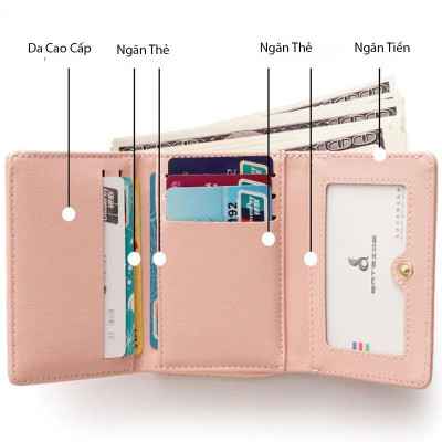 Ví nữ ngắn mini cầm tay BATSIOE nhỏ gọn nhiều ngăn đựng tiền dễ thương da cao cấp cực đẹp giá rẻ BS03 - Micocah Mall