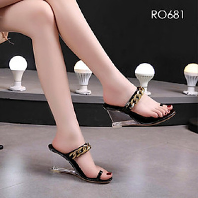 Dép nữ xỏ ngón, đế xuồng mica ROSATA RO681 - 7p - Đen - BKSTORE