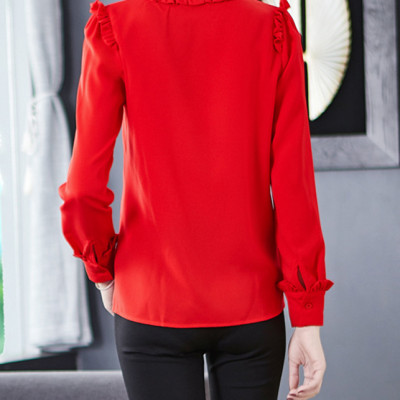 Sơ mi nữ công sở màu đỏ dài tay phối nơ  Sm46