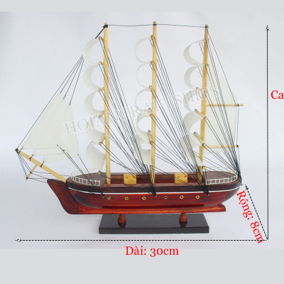 (Sẵn sàng trưng bày) Mô hình thuyền handmade trang trí nhà cửa (30cm - trắng) có hỗ trơ ship