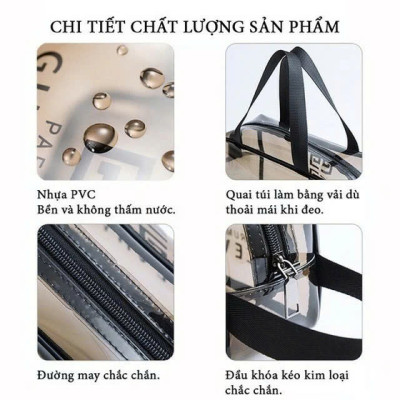 Túi đựng mỹ phẩm trong suốt có quai cao cấp MÀU ĐEN 26x15x10cm
