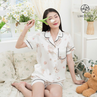Đồ bộ tencel LMcation - Áo Pijama LMcation & Quần đùi mặc nhà LMcation - hoa tiết hoạt hình