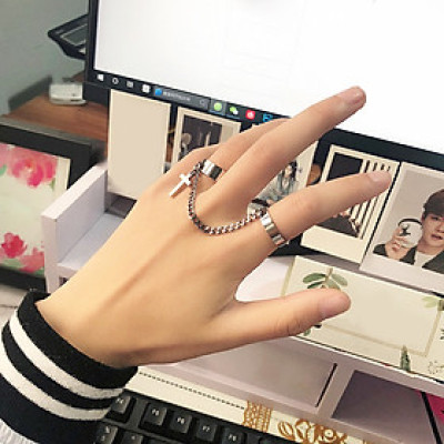 Nhẫn nam nữ hình chữ thập phong cách hip hop thời trang Hàn Quốc