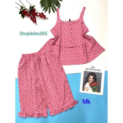 Bộ ngủ 2 dây,đồ bộ mặc nhà nữ lửng tầng vải lụa BL 56 hoạ tiết hoa nhí dễ thương size 47-60kg.