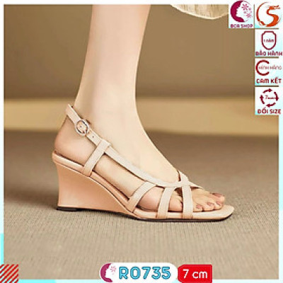 [THANH LỊCH + HIỆN ĐẠI]  Giày Đế Xuồng Nữ Quai Mảnh Kiểu Dáng Sandal Cao 7p RO735 ROSATA Phù Hợp Công Sở, Dạo Phố