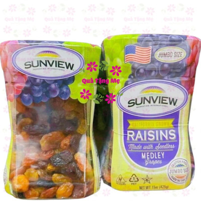 Nho khô Sunview Raisins Mỹ không hạt 3 màu giàu Vitamin khoáng chất, tốt cho tim mạch (425g/hộp) - QuaTangMe Extaste