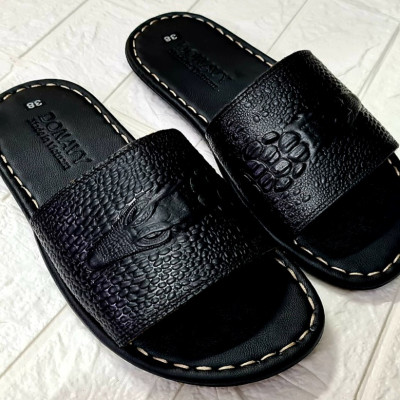 Dép quai ngang nam da bò 100%, quai cá sấu, may full quai bao đi mưa