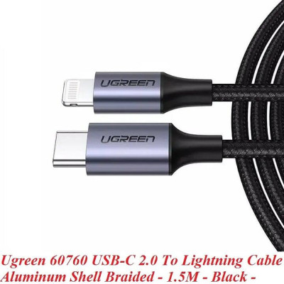Ugreen UG60760US304TK 1.5m cáp usb type c ra lightning bọc nhôm chống nhiễu màu đen - HÀNG CHÍNH HÃNG