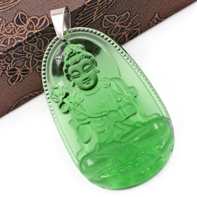 Mặt dây chuyền Đại Thế Chí Bồ Tát thủy tinh xanh lá 3.6cm - phật bản mệnh tuổi Ngọ - Mặt size nhỏ