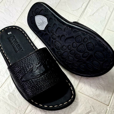 Dép quai ngang nam da bò 100%, quai cá sấu, may full quai bao đi mưa