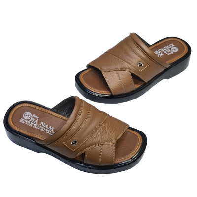 Dép Nam Quai Ngang Da Bò Thật TiTi ĐÔ Đế Cao Dành Cho Người Thấp DNA2134