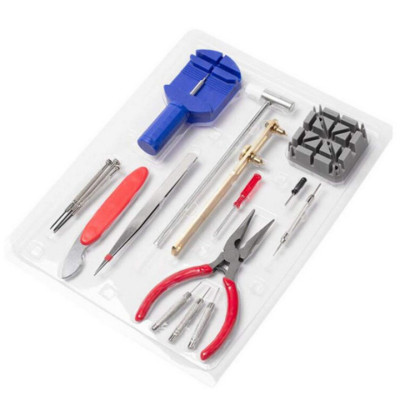 Bộ Phụ Kiện Dụng Cụ Sửa Chữa Đồng Hồ 16 Món + 1 Cắt Mắt Kim Loại Gỡ Mắc Tháo Dây Thay Pin Chuyên Dụng  ( Gồm tô tua vít, van cậy nắp đáy, dao nậy mở, búa 2 đầu nhựa sắt, khung đục giữ chốt, nhíp... )