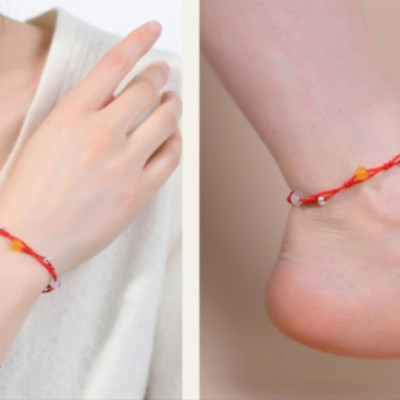 Vòng tay Nữ phong thủy gắn hạt đá phong thủy đa sắc kết dây thủ công