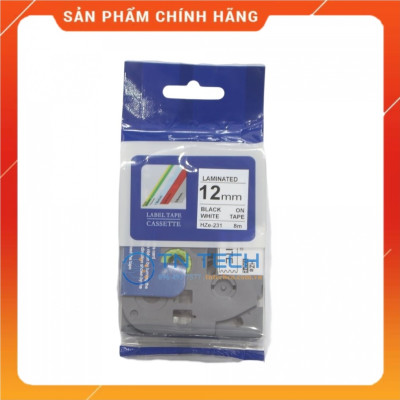 Nhãn In HZE-231 - Đen nền trắng 12mm x 8m - Dùng cho máy in BROTHER - AIMO - PUTY [Hàng nhập khẩu]