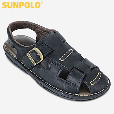 Giày Sandal Nam Da Bò Cao Cấp SUNPOLO SUSDA19D - Đen